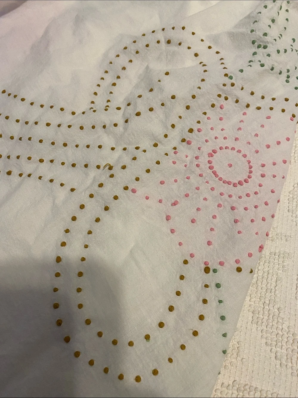 Vintage embroidered bed cover,  see pictures for flaws.  It’s gorgeous